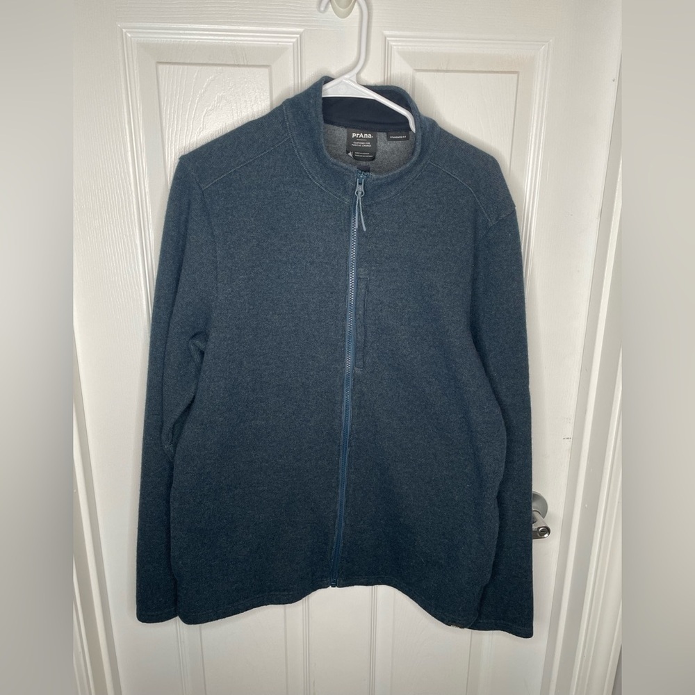 Prana Route Tracker Full Zip Sweater Jacket Gorpcore Hiking Comfy Cozy in Blue M